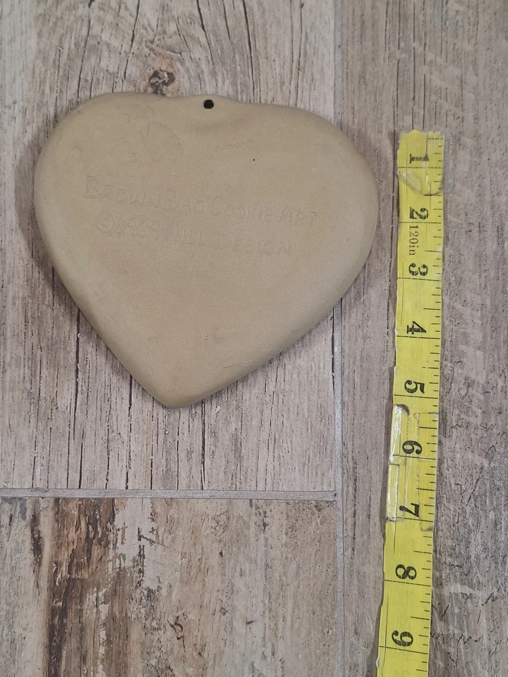 Vintage Brown Bag Cookie Art Heart Bunny Cookie Mold Stoneware Springerle  1989